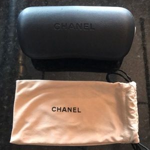 Chanel glass case with sunglasses bag.